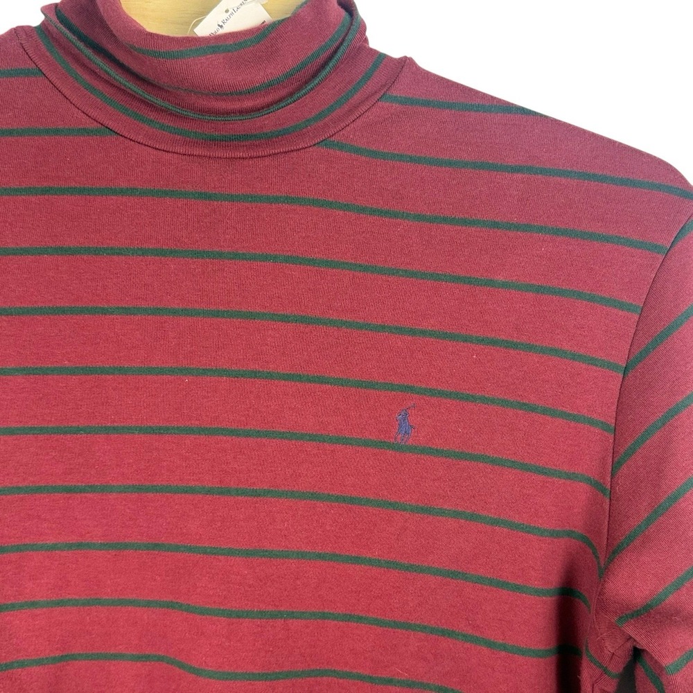 Vintage 90s Rare Polo Ralph Lauren Pullover Turtleneck Shirt Red Green Stripe